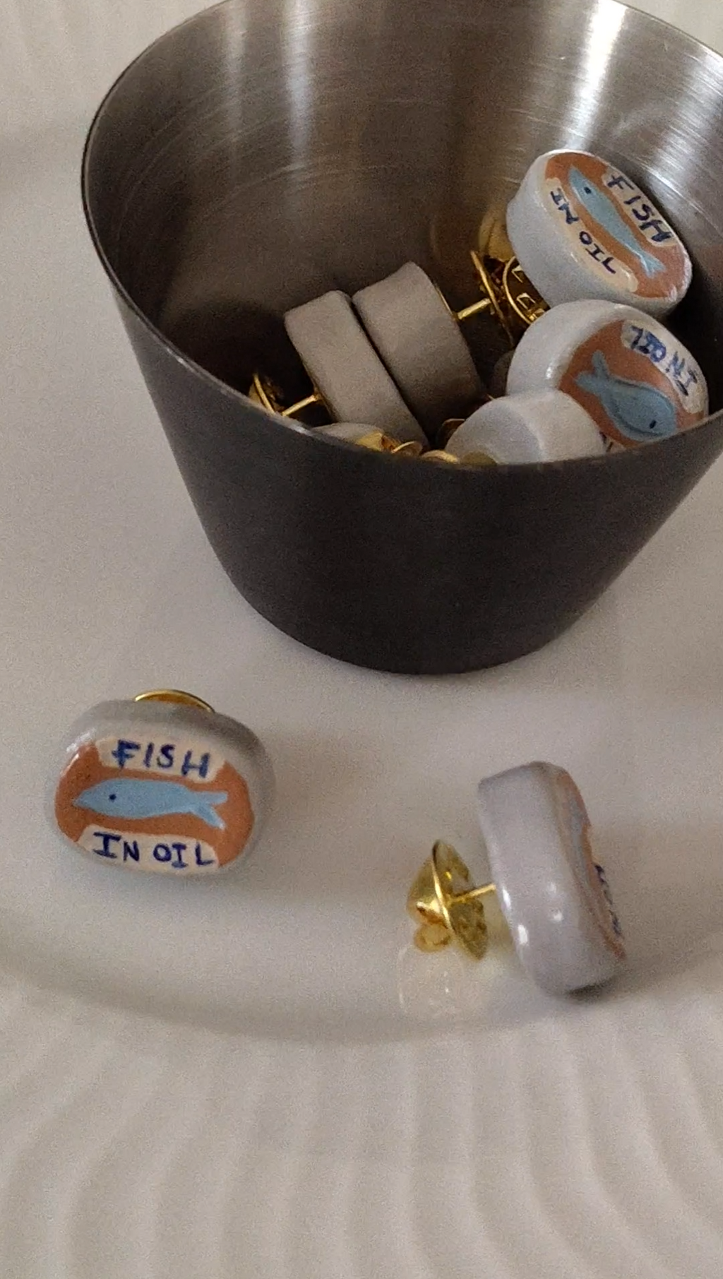 Sculpted Fish Tin Clay Lapel Pin